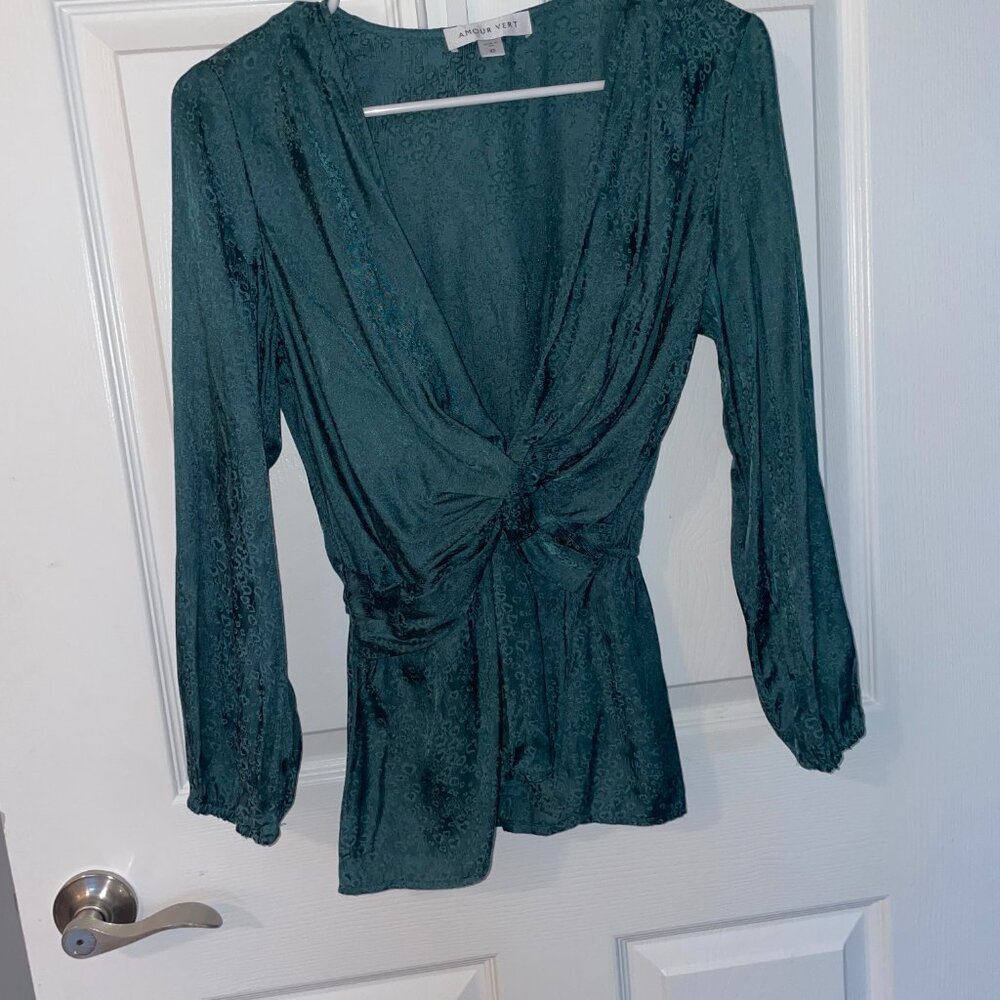 Amour Vert Clemence Cupro Viscose Jacquard Blouse - Darkest Spruce